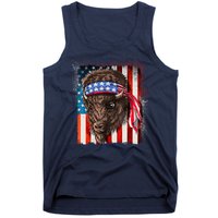 Funny Buffalo With American USA Flag Bandana Tank Top