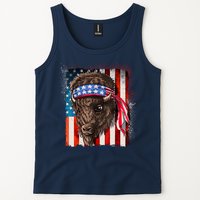 Funny Buffalo With American USA Flag Bandana Tank Top