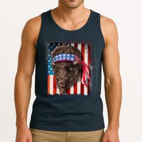 Funny Buffalo With American USA Flag Bandana Tank Top