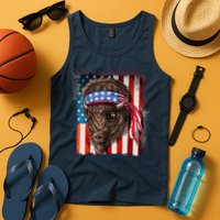 Funny Buffalo With American USA Flag Bandana Tank Top