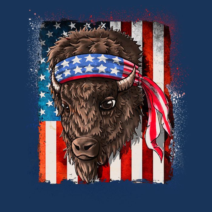 Funny Buffalo With American USA Flag Bandana Tank Top