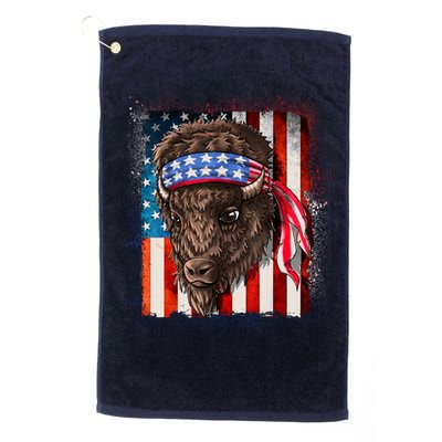 Funny Buffalo With American USA Flag Bandana Golf Towel
