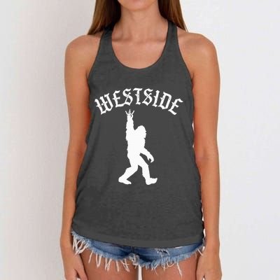 Funny Bigfoot Westside Hand Sign for California West Coast Women's Knotted Racerback Tank