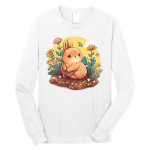 Funny Bunny With Flowers Long Sleeve Shirt