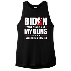 Funny Biden Will Never Get My Guns I keep them Upstairs  Ladies PosiCharge Tri-Blend Wicking Tank