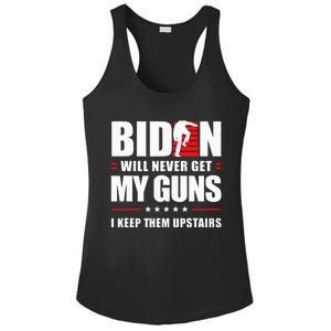 Funny Biden Will Never Get My Guns I keep them Upstairs  Ladies PosiCharge Competitor Racerback Tank