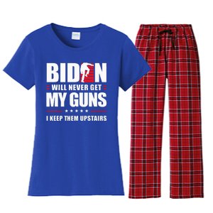 Funny Biden Will Never Get My Guns I keep them Upstairs  Women's Flannel Pajama Set