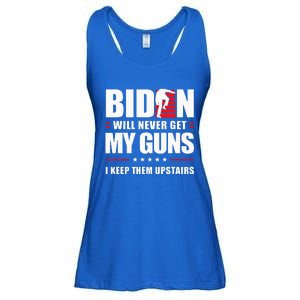 Funny Biden Will Never Get My Guns I keep them Upstairs  Ladies Essential Flowy Tank