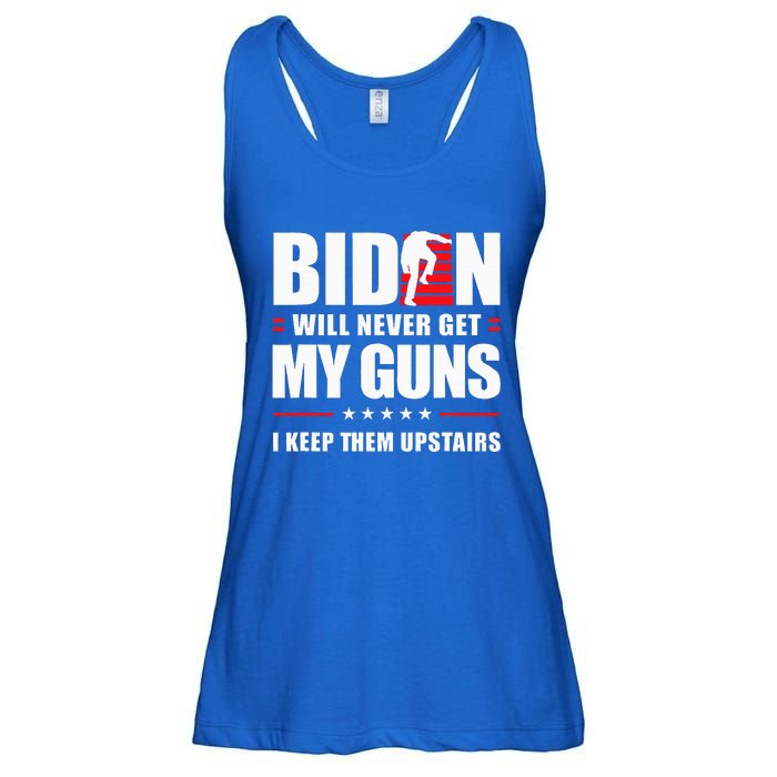 Funny Biden Will Never Get My Guns I keep them Upstairs  Ladies Essential Flowy Tank