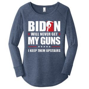 Funny Biden Will Never Get My Guns I keep them Upstairs  Women's Perfect Tri Tunic Long Sleeve Shirt