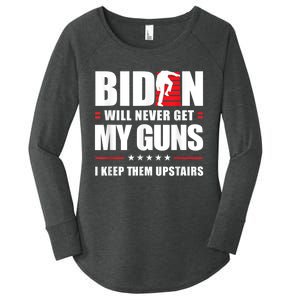 Funny Biden Will Never Get My Guns I Keep Them Upstairs Women's Perfect Tri Tunic Long Sleeve Shirt