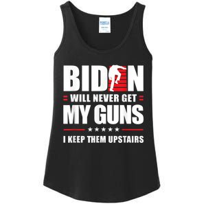 Funny Biden Will Never Get My Guns I Keep Them Upstairs Ladies Essential Tank