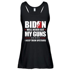 Funny Biden Will Never Get My Guns I Keep Them Upstairs Ladies Essential Flowy Tank