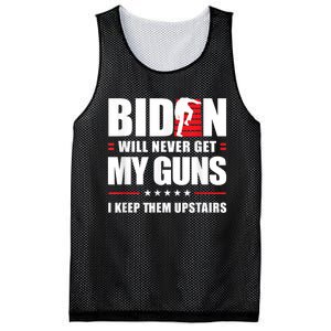 Funny Biden Will Never Get My Guns I Keep Them Upstairs Mesh Reversible Basketball Jersey Tank