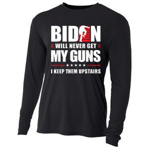 Funny Biden Will Never Get My Guns I Keep Them Upstairs Cooling Performance Long Sleeve Crew