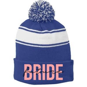 Future Bride Wedding Bachelorette Party Fiancee Gift Stripe Pom Pom Beanie