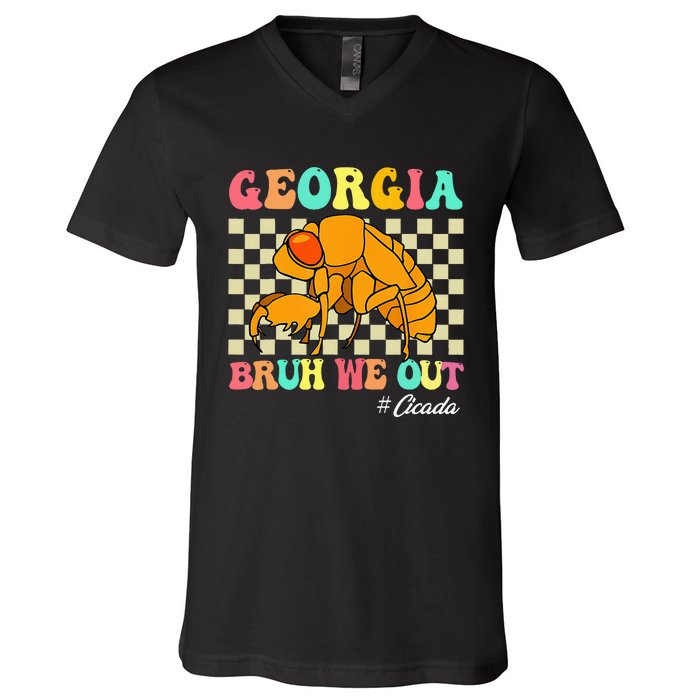 Funny Bruh We Out Cicada Georgia 2024 For Teachers Summer V-Neck T-Shirt