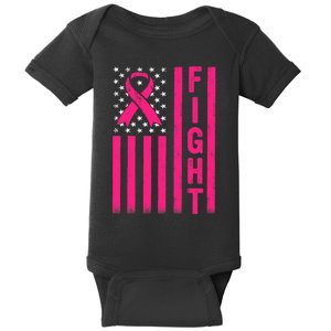 Fight Breast Warrior American Flag Breast Cancer Awareness Baby Bodysuit