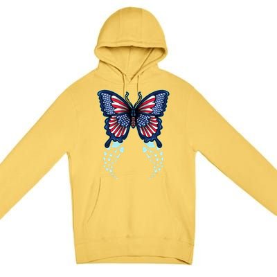 Funny Butterfly With Usa Flag American Patriotic 4th Of July Great Gift Premium Pullover Hoodie