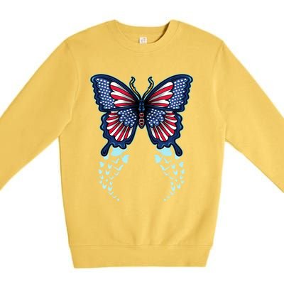 Funny Butterfly With Usa Flag American Patriotic 4th Of July Great Gift Premium Crewneck Sweatshirt