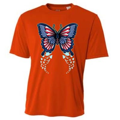 Funny Butterfly With Usa Flag American Patriotic 4th Of July Great Gift Cooling Performance Crew T-Shirt