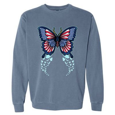 Funny Butterfly With Usa Flag American Patriotic 4th Of July Great Gift Garment-Dyed Sweatshirt