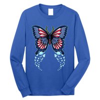 Funny Butterfly With Usa Flag American Patriotic 4th Of July Great Gift Long Sleeve Shirt