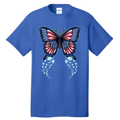 Funny Butterfly With Usa Flag American Patriotic 4th Of July Great Gift Tall T-Shirt