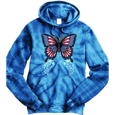 Funny Butterfly With Usa Flag American Patriotic 4th Of July Great Gift Tie Dye Hoodie