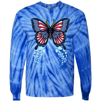 Funny Butterfly With Usa Flag American Patriotic 4th Of July Great Gift Tie-Dye Long Sleeve Shirt