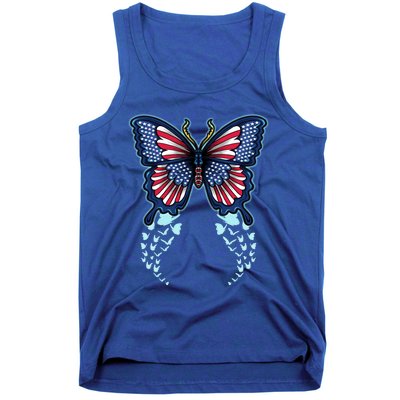 Funny Butterfly With Usa Flag American Patriotic 4th Of July Great Gift Tank Top