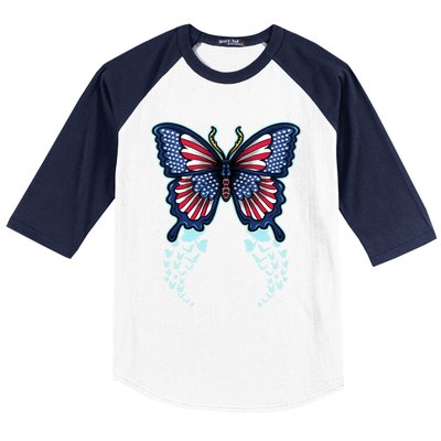 Funny Butterfly With Usa Flag American Patriotic 4th Of July Great Gift Baseball Sleeve Shirt