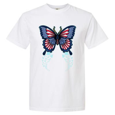 Funny Butterfly With Usa Flag American Patriotic 4th Of July Great Gift Garment-Dyed Heavyweight T-Shirt