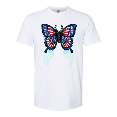 Funny Butterfly With Usa Flag American Patriotic 4th Of July Great Gift Softstyle CVC T-Shirt