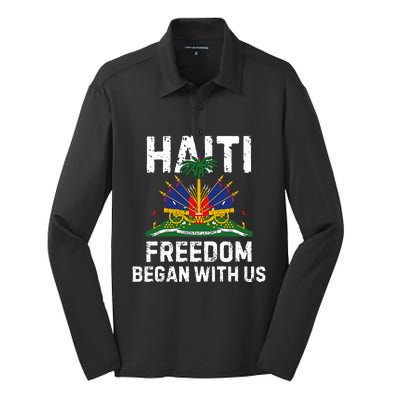 Freedom Began With Us Happy Haitian Flag Day Silk Touch Performance Long Sleeve Polo