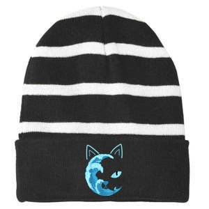 Funny Blue Wave Of Cat Ladies Blue Cats Wave For Kamala Harris 2024 Gift Striped Beanie with Solid Band