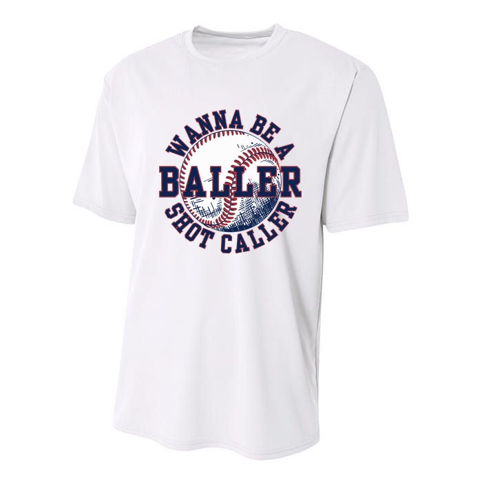 Funny Baller Wanna Be A Shot Caller Baseball Player Youth Performance Sprint T-Shirt