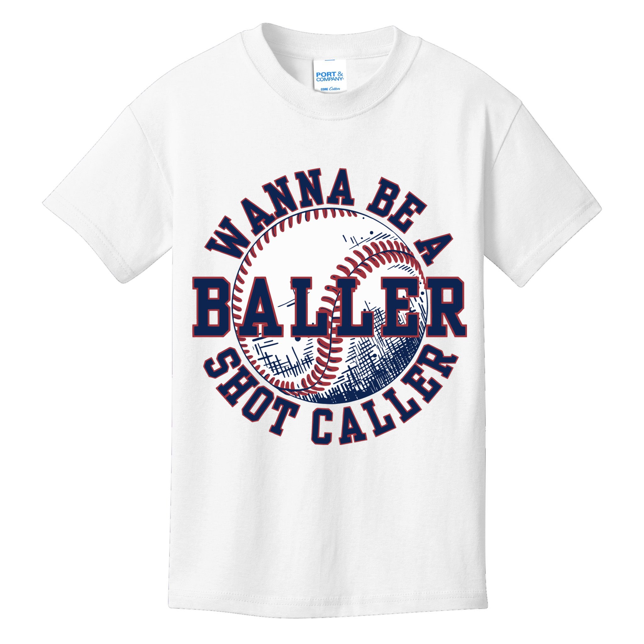Funny Baller Wanna Be A Shot Caller Baseball Player Kids T-Shirt