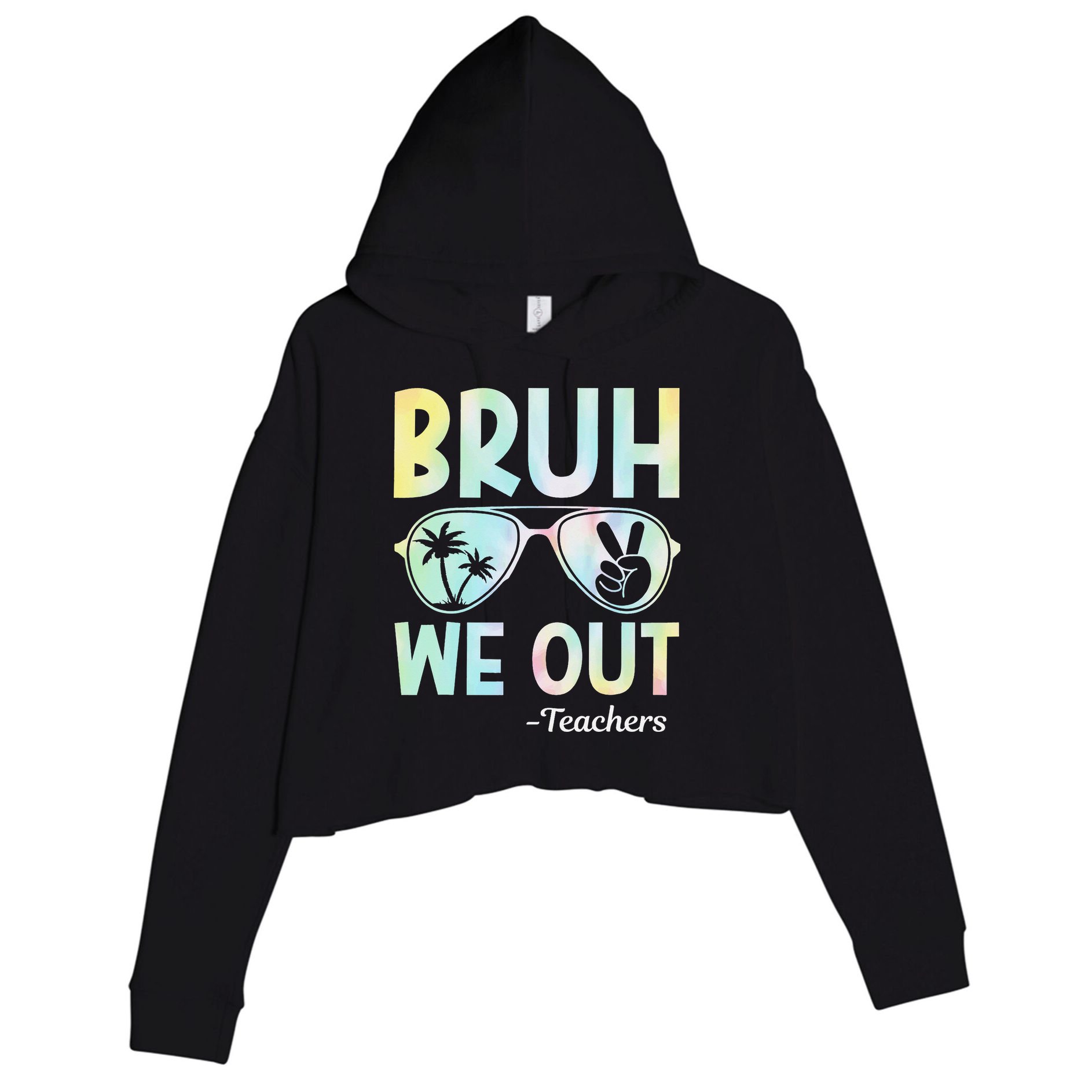 Funny Bruh We Out Teachers End Of School Year Teacher Crop Fleece Hoodie