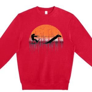 Funny Bigfoot Water Skiing With Loch Ness Monster Bigfoot Premium Crewneck Sweatshirt