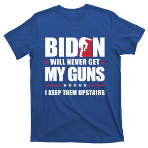 Funny Biden Will Never Get My Guns I Keep Them Upstairs Cute Gift T-Shirt