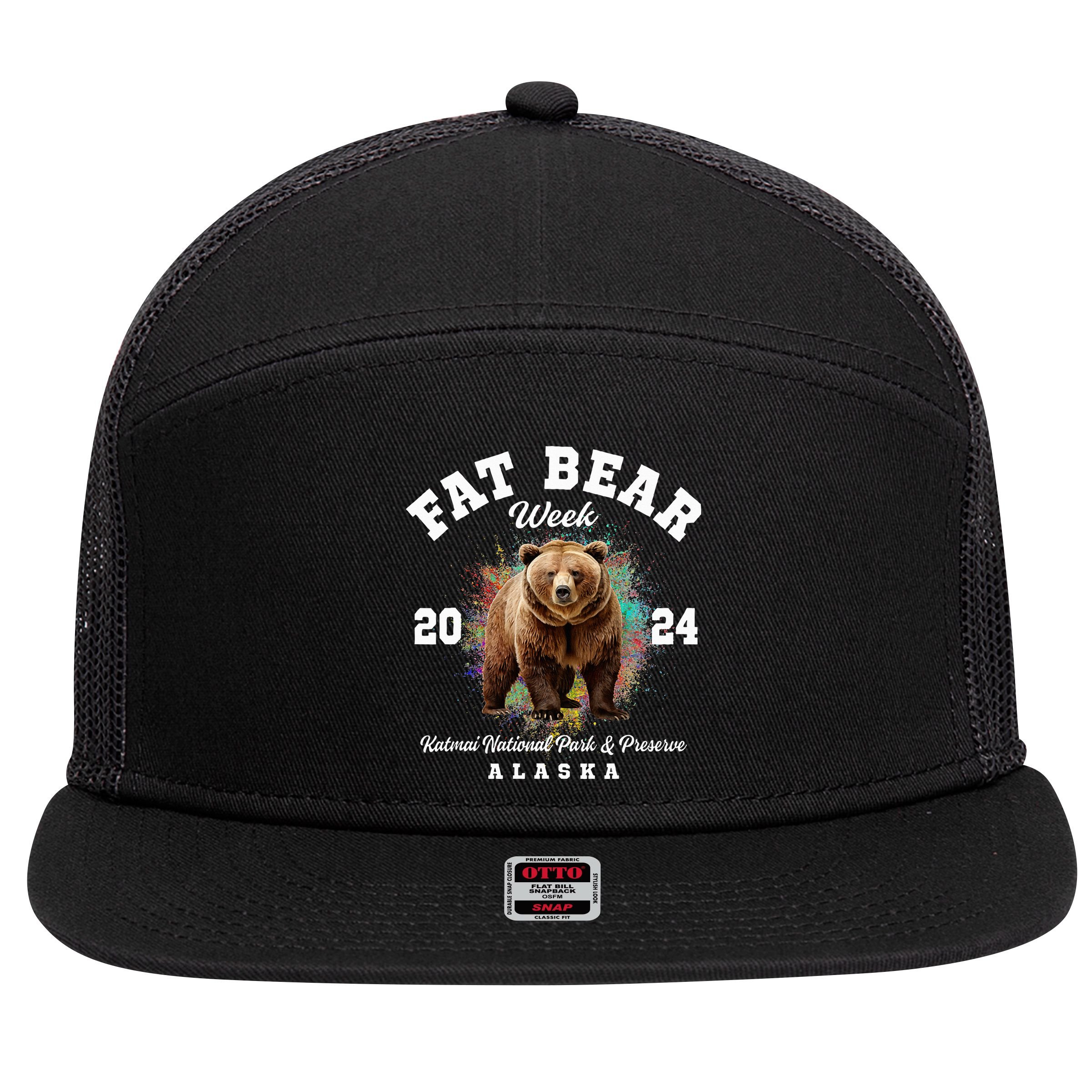 Fat Bear Week 2024 Katmai National Park And Preserve Alaska 7 Panel Mesh Trucker Snapback Hat