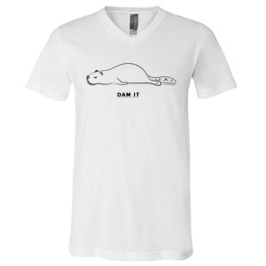 Funny Beaver Wildlife Pun Dam It V-Neck T-Shirt