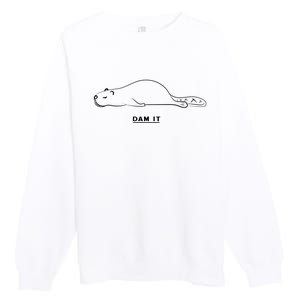 Funny Beaver Wildlife Pun Dam It Premium Crewneck Sweatshirt