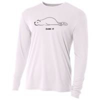 Funny Beaver Wildlife Pun Dam It Cooling Performance Long Sleeve Crew