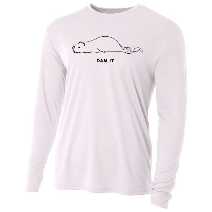 Funny Beaver Wildlife Pun Dam It Cooling Performance Long Sleeve Crew