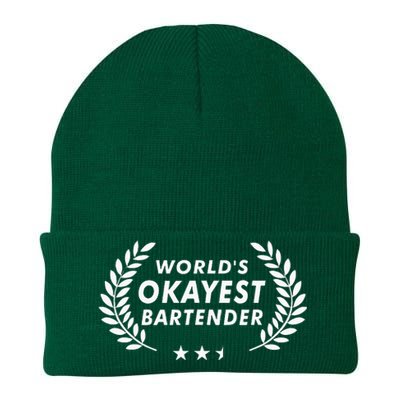 Funny Bartending Worlds Okayest Bartender Knit Cap Winter Beanie