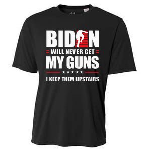 Funny Biden Will Never Get My Guns I keep them Upstairs  Cooling Performance Crew T-Shirt