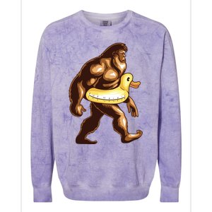 Funny Bigfoot Wearing Duck Floater Colorblast Crewneck Sweatshirt