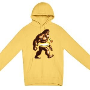 Funny Bigfoot Wearing Duck Floater Premium Pullover Hoodie